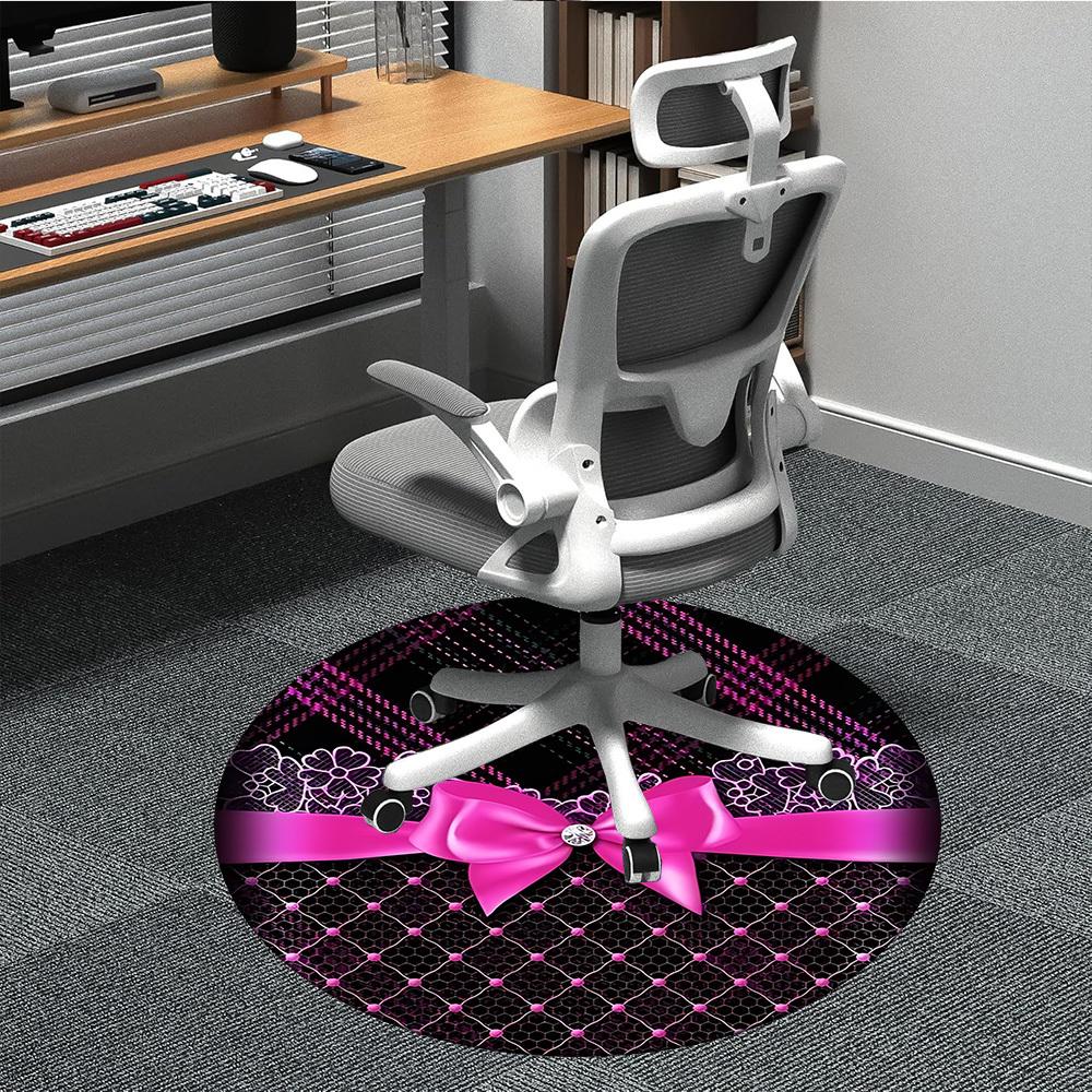 

1pc Lace Bow Pattern Office Round Rug, Carpet for Office, Gaming, Lightweight Round Floor Mat yy260208034 80cm by 80cm