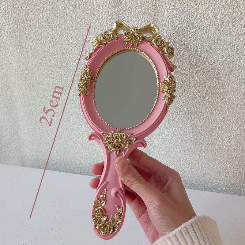 Miroir Rond Rétro avec Nœud Papillon Style Européen Miroirs Décoratifs en Anaglyphe Miroirs à Main de Style Baroque pour Femmes Décoration d'Intérieur