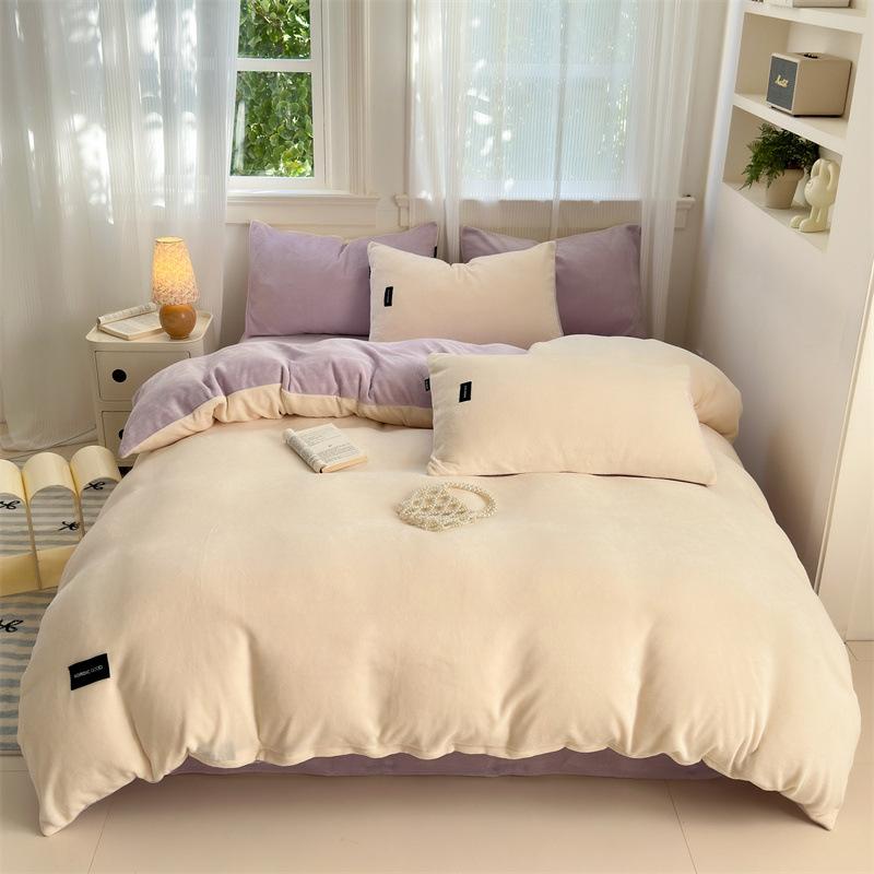 Class A Maternal and Infant Grade Milk Fleece Bed Sheet Quilt Cover Single Piece Pillowcase Fleece Four Piece Set Bed Cover Quilt Cover 1.2m 3pcs Set