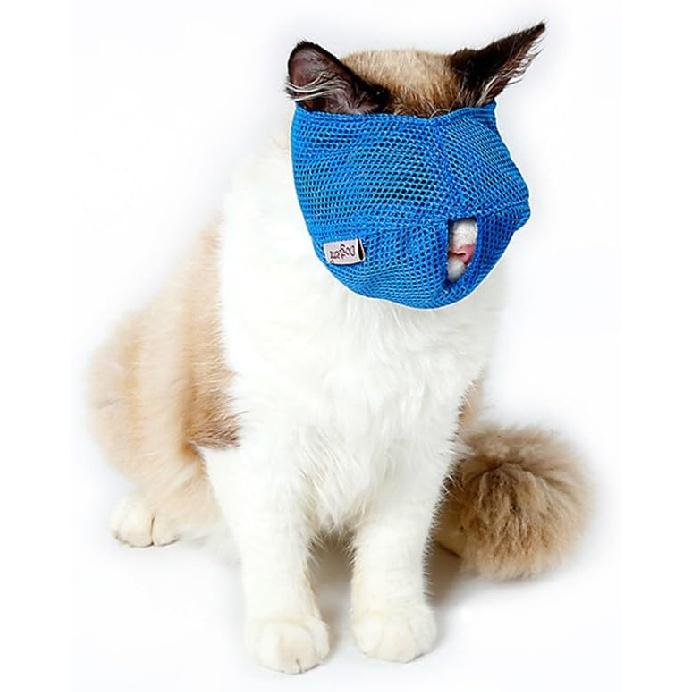 Cat Muzzles - Breathable Mesh Muzzles Prevent Cats from Biting and Chewing - Anti Bite Anti Meow (Blue-L)