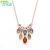 Rainbow Color Pear Cut Zircon Pendant Necklace Gold PVD 316 Stainless Steel Oval Link Chain Waterdrop Pendant Statement Necklace