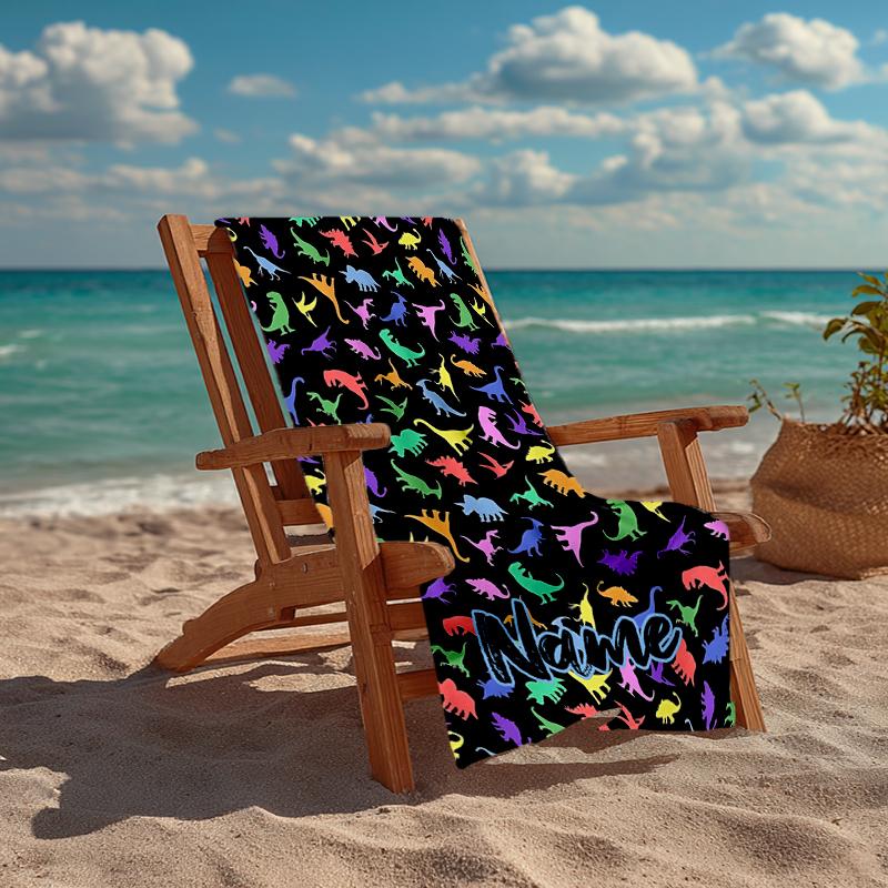 Personalisierbares Ultra-Weiches Strandtuch mit Dinosaurier-Thema, Ideal für Pool - Camping, Tauchen - Perfekter Reisebegleiter, Lebendiges Strandtuch.