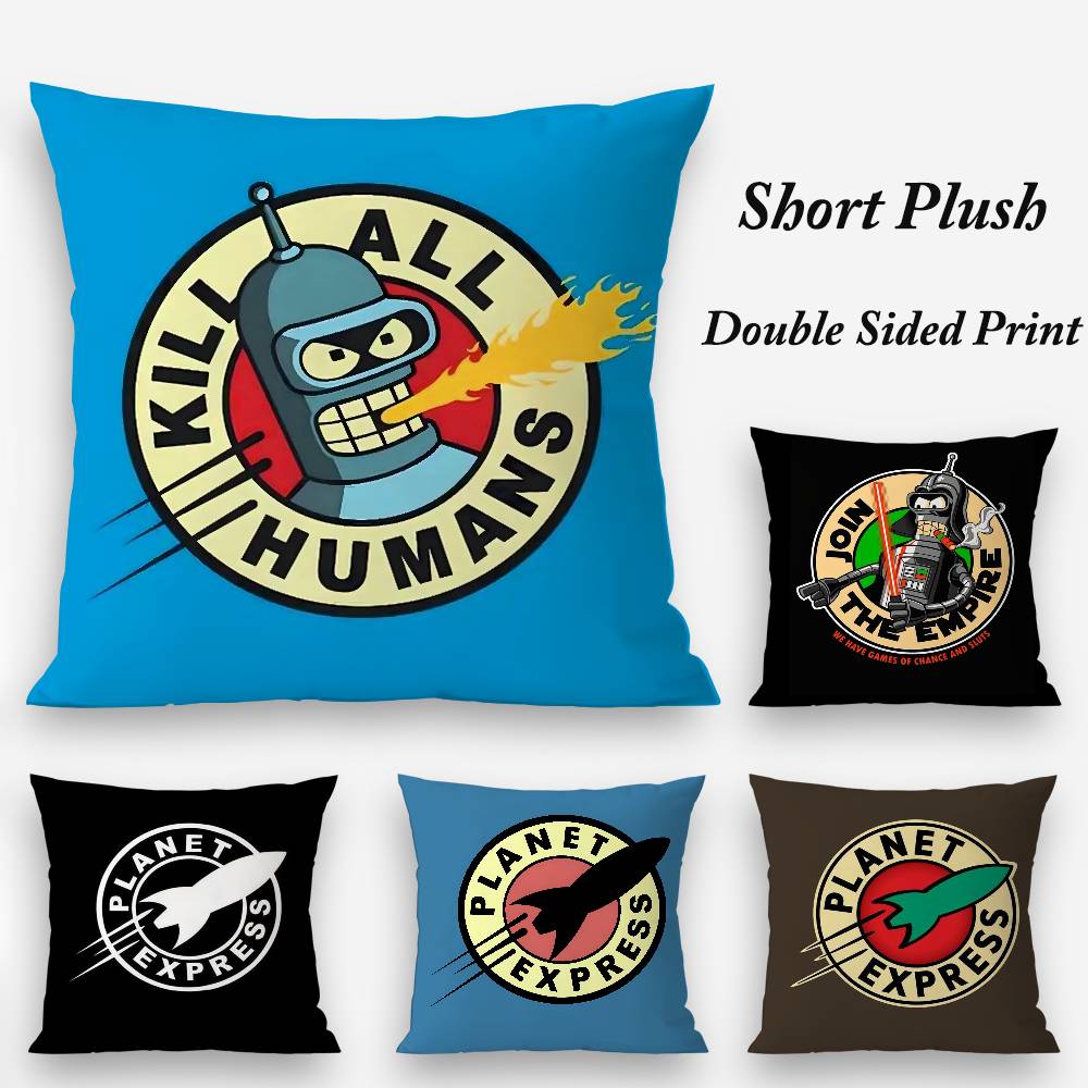 F-Futurama B-Bender Pillow Case Plush Fabric Soft Double Sided Print Sofa Cushion Cover Throw Pillow Covers