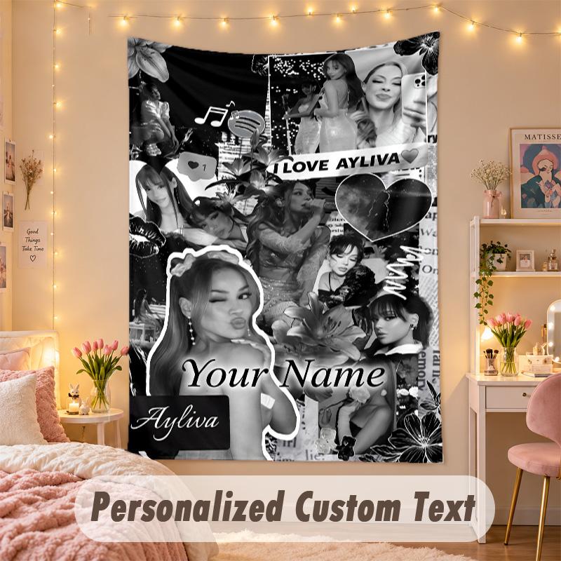 Custom Personalized Tapestry,Ayliva Print Custom Name Text Wall Art Hanging for Bedroom