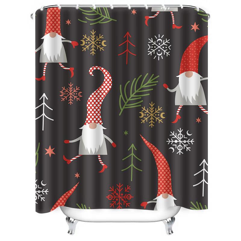TU Festive Gnome Shower Curtain Christmas Holiday Decor Farmhouse Bathroom Set Holiday Gnomes Pattern Xmas Themed Waterproof Fab