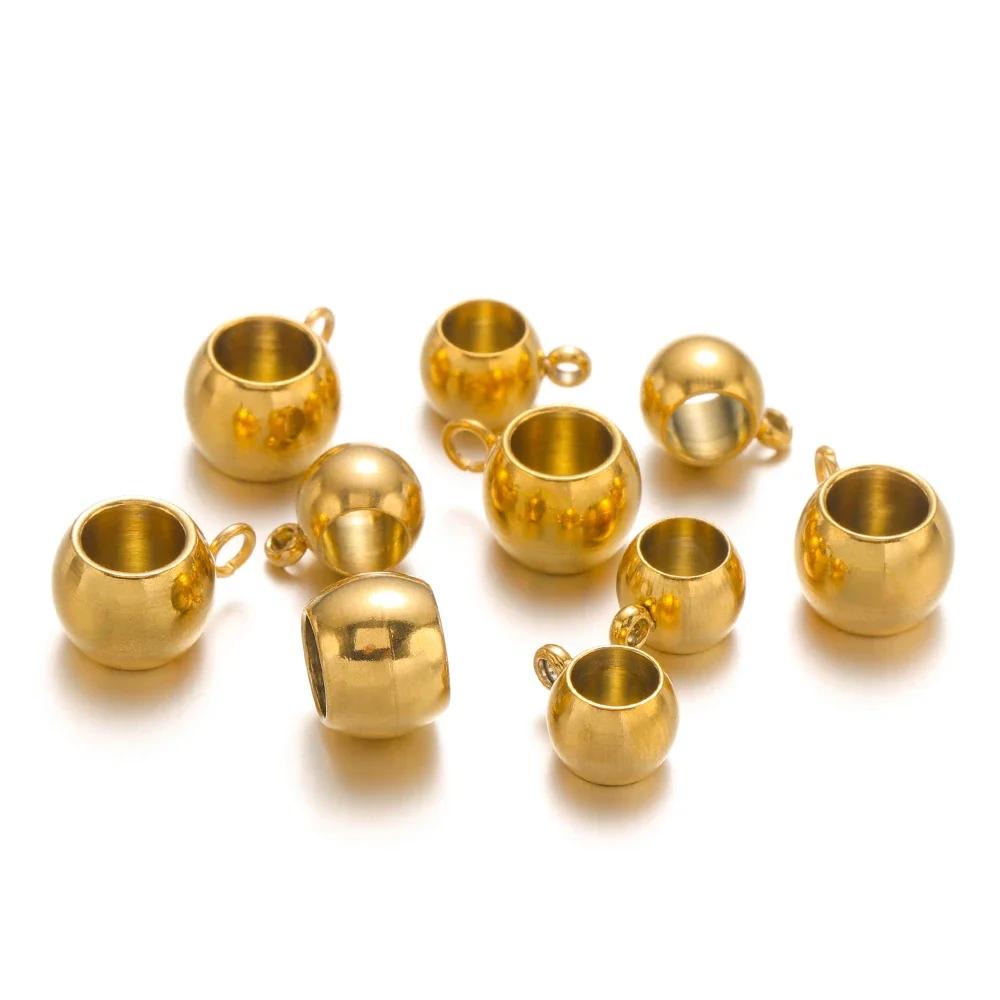 20pcs Stainless Steel Spacer Beads Pendant Charms Clasps Gold Color Bail Beads for DIY Jewelry Making Charms Bracelets 4mm Hole