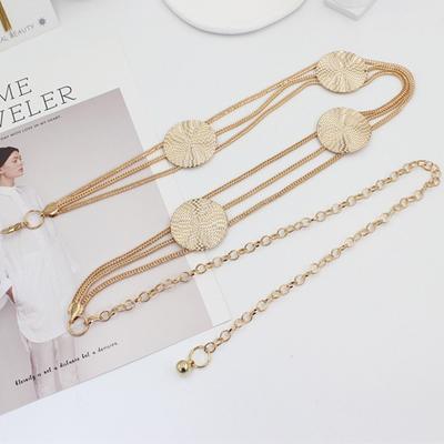 Elegant Round Metal Belt For Women Retro Gold Chain Dress Long Belts Adjustable