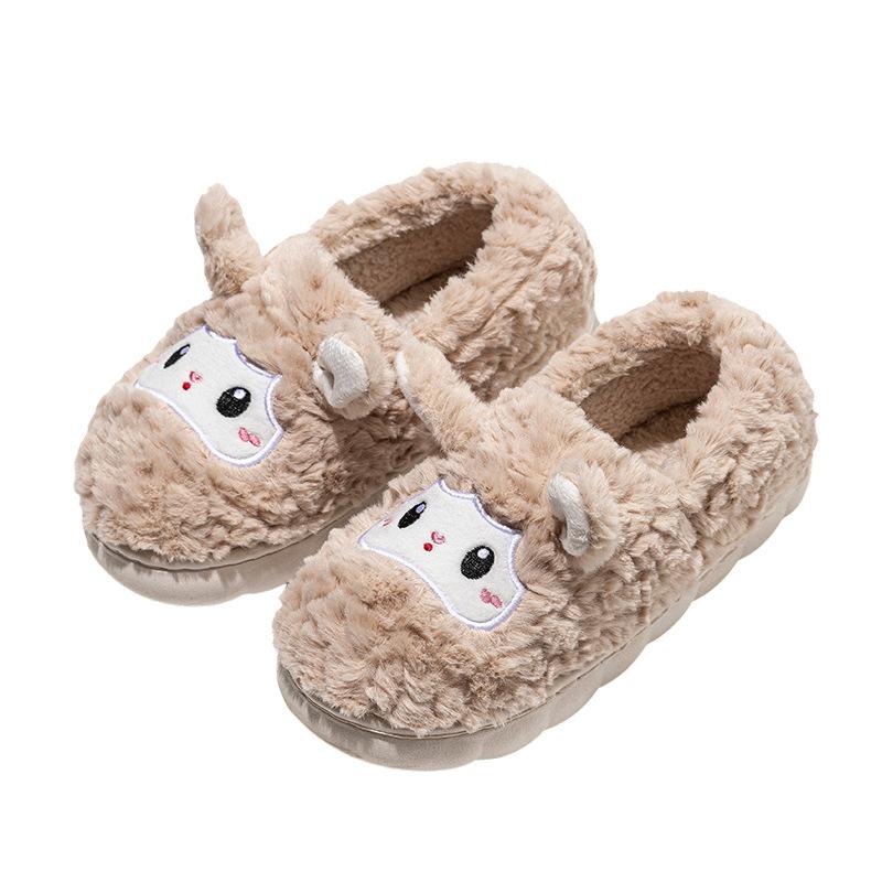 Cartoon embroidered cotton shoes mop autumn and winter leisure indoor home warmth plush household cotton mop bag heel