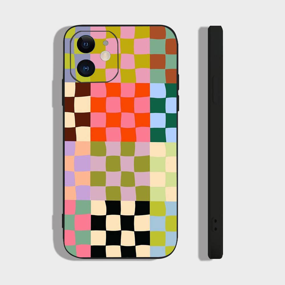

Checkerboard With Colorful Grids Phone Case For IPhone 17 Air 16 15 14 13 Pro Max 11 12 Black Silicone Cover IPHONE 14PROMAX