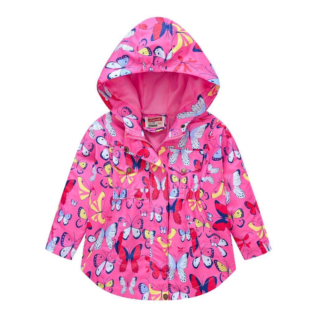 Fall Girls Butterfly Print Waist Jacket Girls Double Layer Hooded Zipper Shirt Fashion Windbreaker Jacket