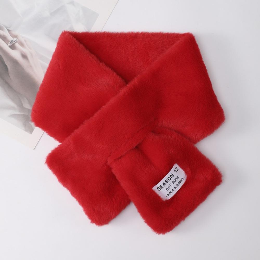 Solid Color Cross Scarf Thickened Faux Rabbit Fur Scarf Winter Warm Neckerchief Wrap Autumn Winter