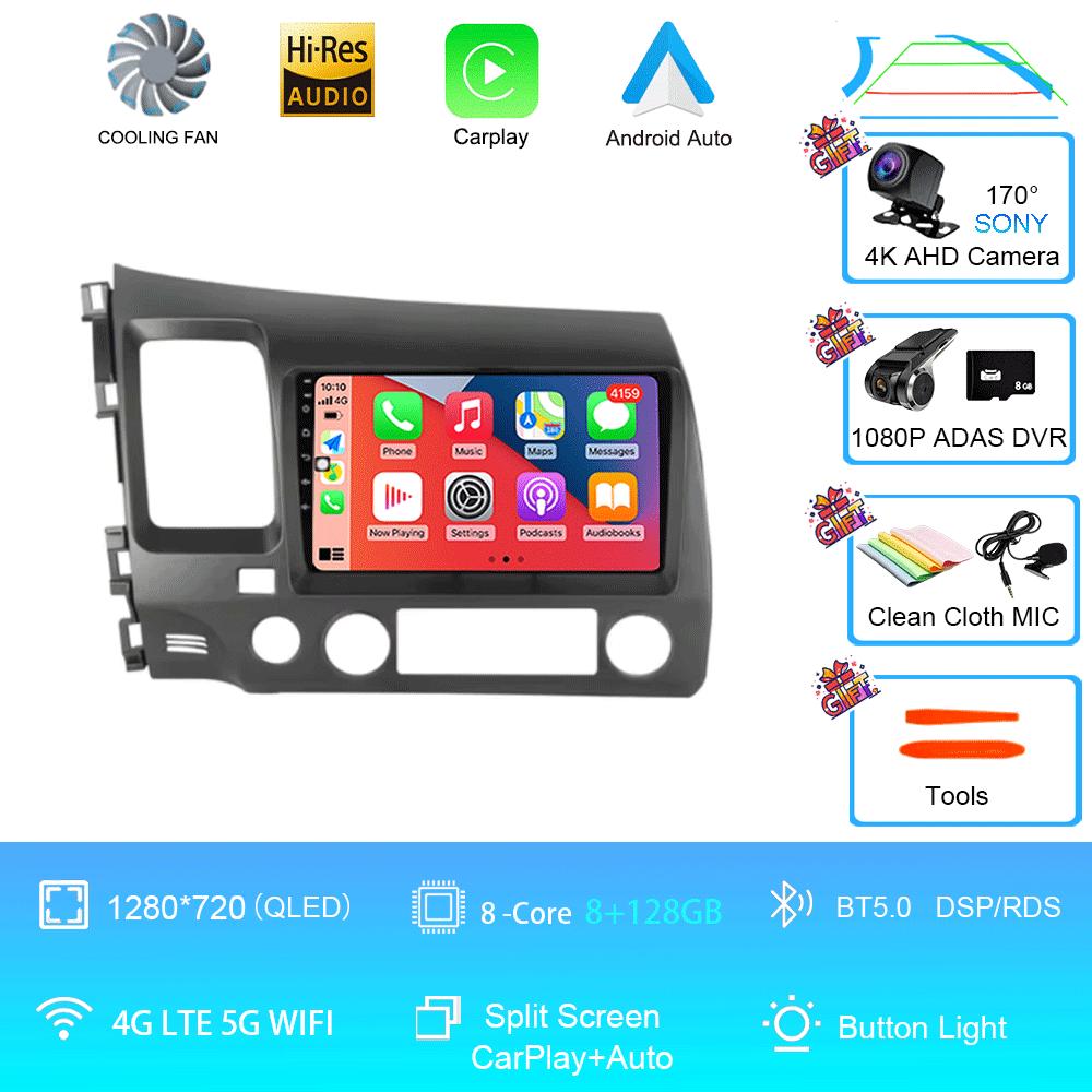 Android 14 9" DSP Car Stereo Radio For Honda Civic 8 2005 - 2012 Multimedia Video Player Navigation GPS 2 Din 4G WiFi Audio DVD