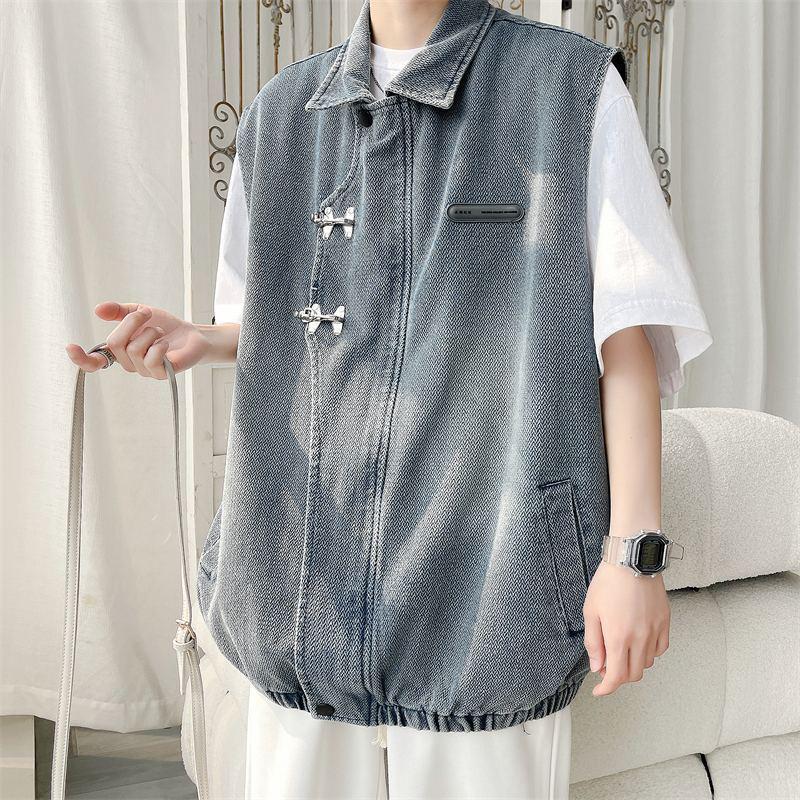 

Starry Sky Pattern Men s Denim Vest - Niche Hong Kong Style, Trendy High Street Sleeveless Motorcycle Jacket M 90-115 jin синій