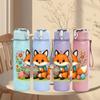 1PC Floral Easter Fox 750ml Color Plastic Sports Water Bottle Leakproof Flip Straw Lid Suitable for Sports Office Home Use