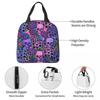Gothic Violet Flower Skull Pattern Insulated Lunch Bag for Women Children Portable Food Boxes Thermal Lunch Box Tote
