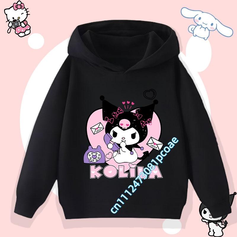 2026 New Kurumi Children's Hooded Sweatshirt Boys' Sport Shirt Girls' Casual Top Sanrio Cartoon Print Fall/Winter Pullover Shirt