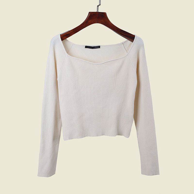 Foreign Trade Original Order Japan fashion Water Drop off-Neck Knit Sexy Short Pullover Base Gyaru Top