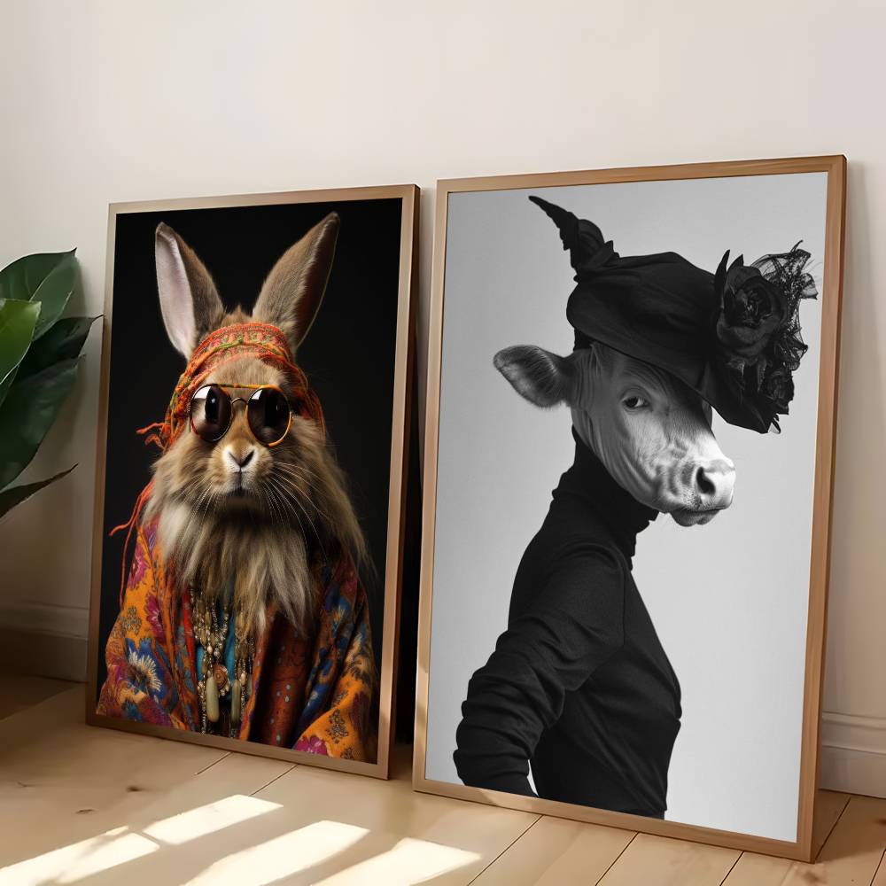 1pc Eclectic Fashionista Animal Portrait Poster Sticker Print Waterproof Wall Art For Living Room Bedroom Home Decor