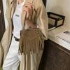 Fashion Vintage Rivet Shoulder Bag Suede Tassel Underarm Bag Boho Zipper Handbag Girls