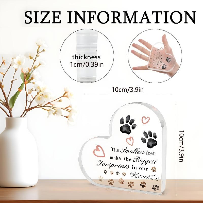 2D Flat "The Smallest Feet Make The Biggest Footprints Our Hearts" Heart-Shaped Acrylic Keepsake Plaque, Pet Memorial Gift, Suitable for Wall Decorati