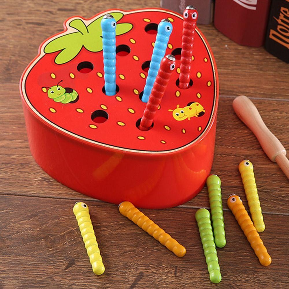 Wooden Catching Worms Game Color Sorting Educational Apple Game For Toddlers