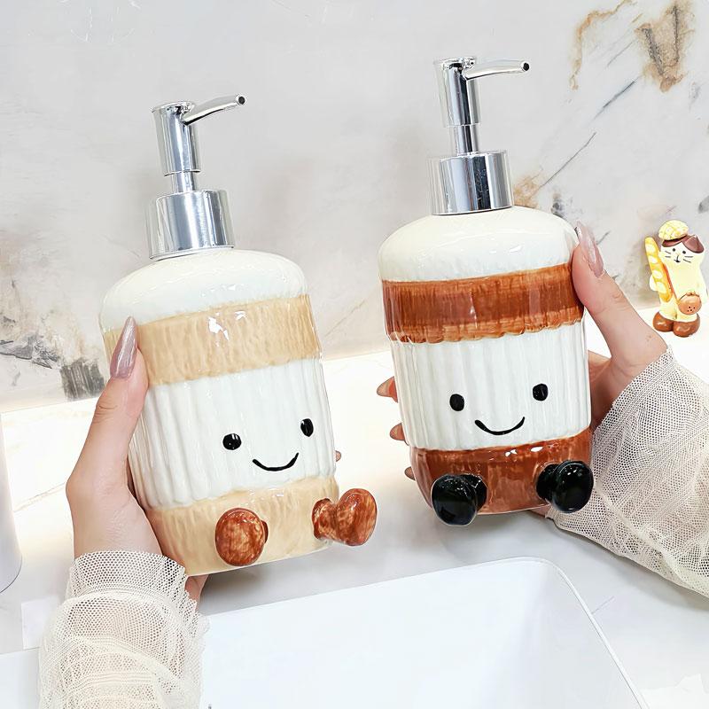 450ml Soap Dispenser Cartoon Coconut Lotion Bottle Creative Hand Washing Liquid Bath Gel for Household Toilet Ceramic Sub Bottle