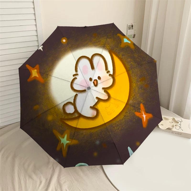

Starry Night Moonlit Adventure: Cute Bunny on the Moon Umbrella - Auto Open/Closed, Outdoor Protection, Lightweight & Durable Travel Accessory 142