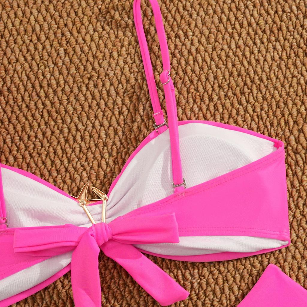 Sexy Metal Starfish Ornament Bikini Women Hot Pink Pleate Push Up High Waist Swimwear Beach Bathing Suit Holiday Swimsuit