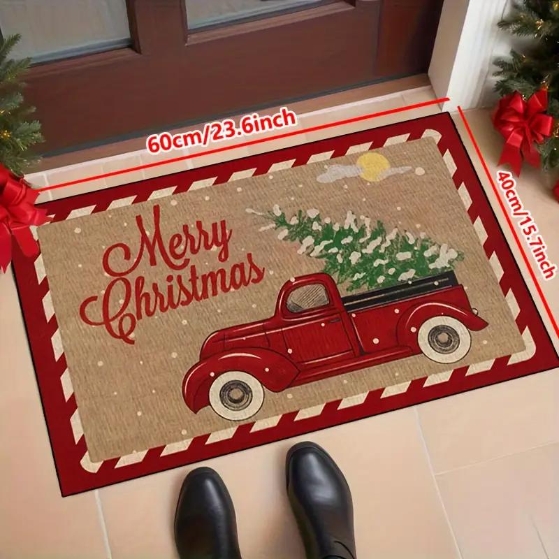 Red Truck Merry Christmas Doormat Stain-Resistant and Wear-Resistant Entryway Mat Living Room Rug Holiday Home Decor