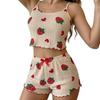 Striped Heart Lingerie Camisole & Shorts Pajama Set for Women - Summer Home Wear, Two-Piece