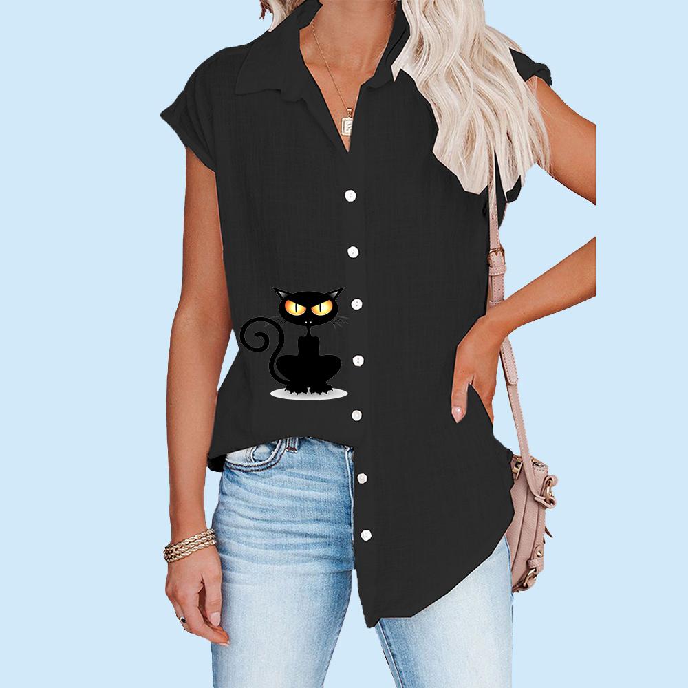 Frauen Casual Print T-shirt Sommer Mode Dünne Top Plus Größe Strickjacke Kurzarm Blusen