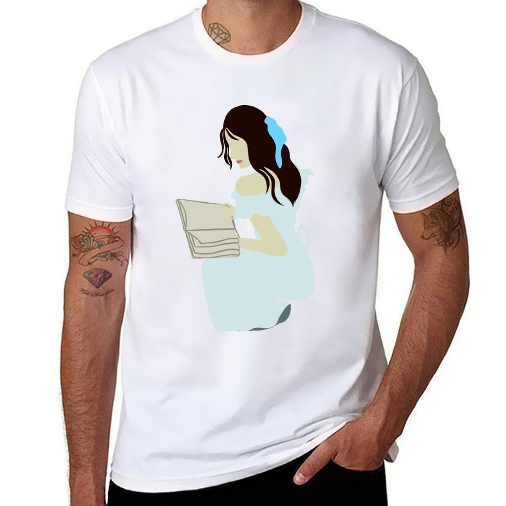 Abstract Faceless Girl Reading Tshirt Work Short Sleeve Cotton Top