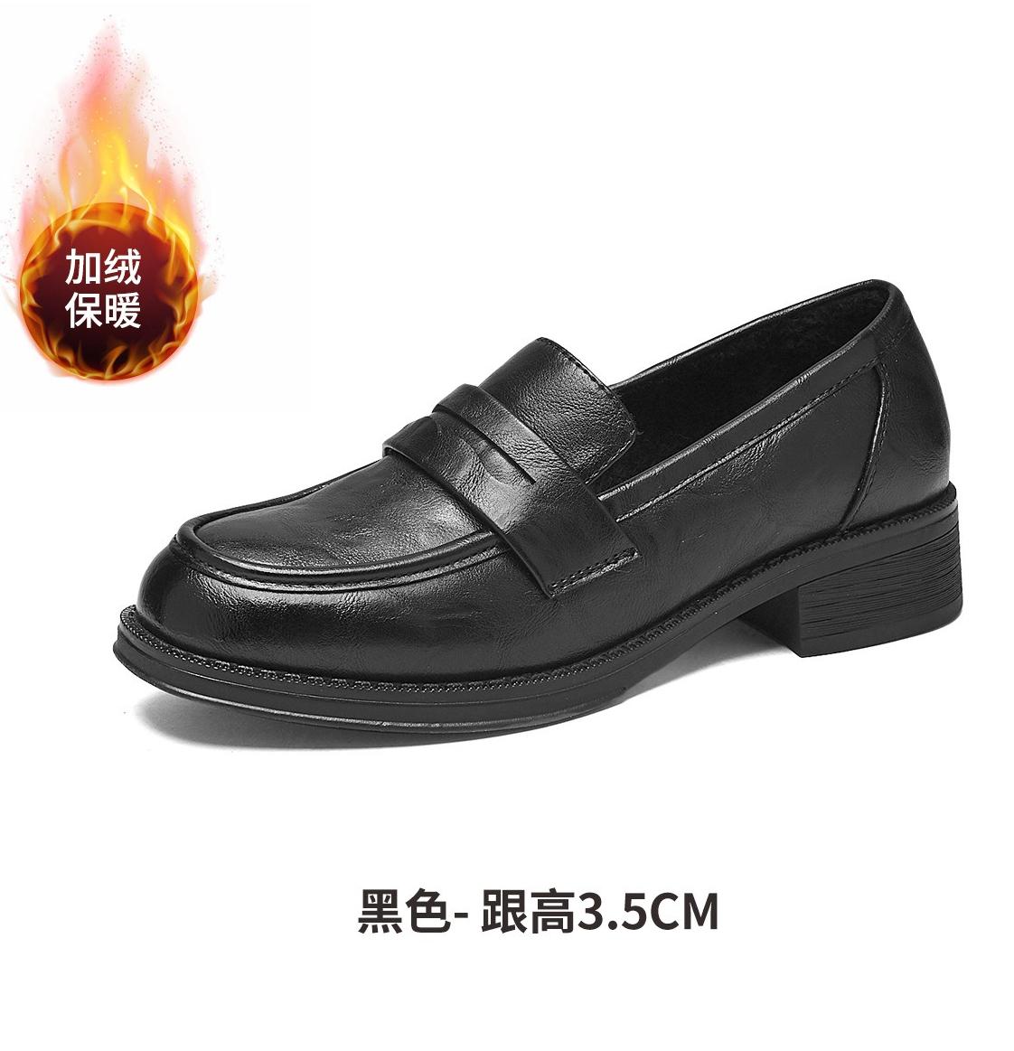 Лоферы Женские Осень и Зима Ретро Однотонные Туфли-лодочки Женские Новые Британский Стиль Маленькие Кожаные Туфли Велюровые Хлопковые Туфли Женские 34