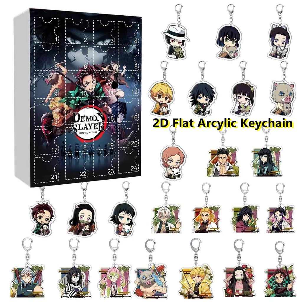 Demon Slayer Adventní kalendář, 24 dní Vánoční odpočítávání Slepý box, Pamětní dárek přátelství Přívěsek na klíče na batoh