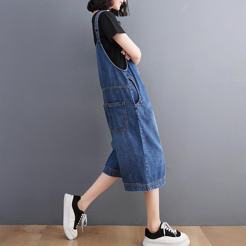 Loose Suspender Jeans Women Sleeveless Jeans Jumpsuit Summer Streetwear Denim Overalls Baggy Solid Wide Legs Denim Shorts