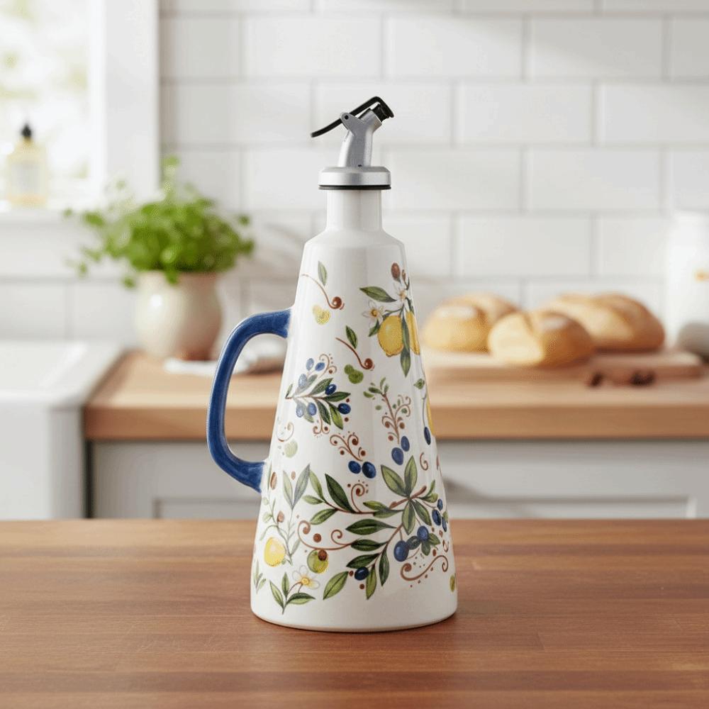 Cone-shaped Olive Oil Dispenser Automatic Pouring Ceramic Seasoning Bottle  Restaurant