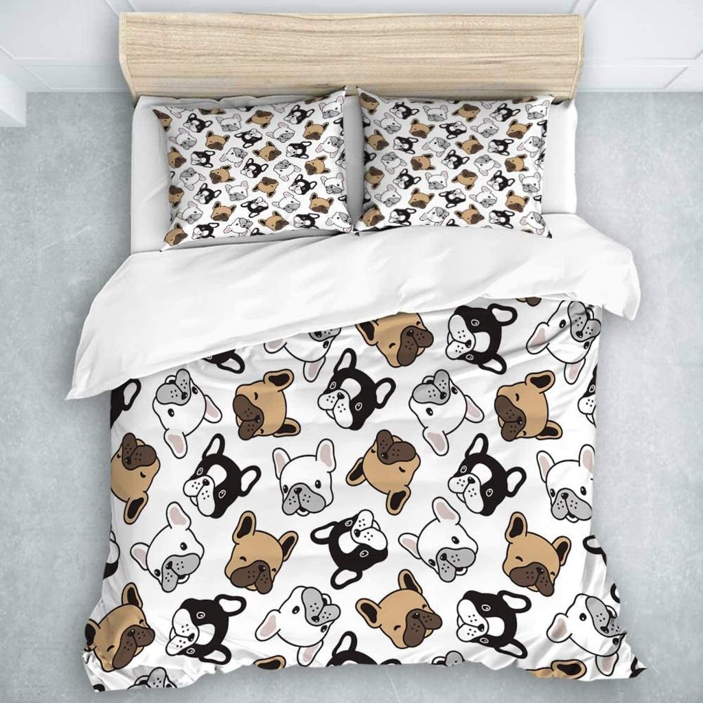 French Bulldog Duvet Cover Set Cute Animal Modern Decorative 3 Piece Bedding Set With 2 Pillowcase Dog Pattern Comforter Covers