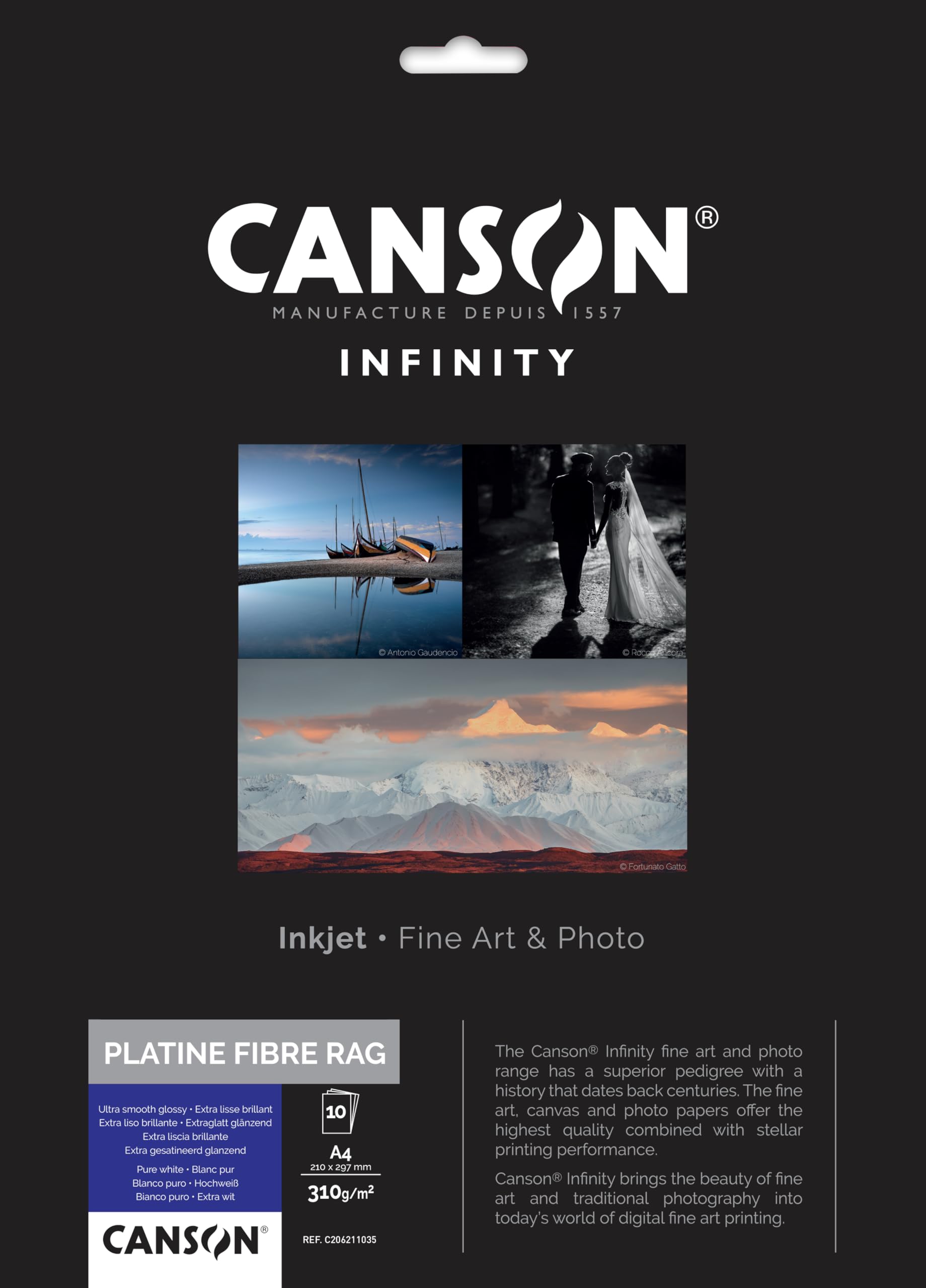 

Canson Infinity Platinum Fiber Rag Photo Paper, A4, 10 Sheets, 6211035 [Officially Imported]