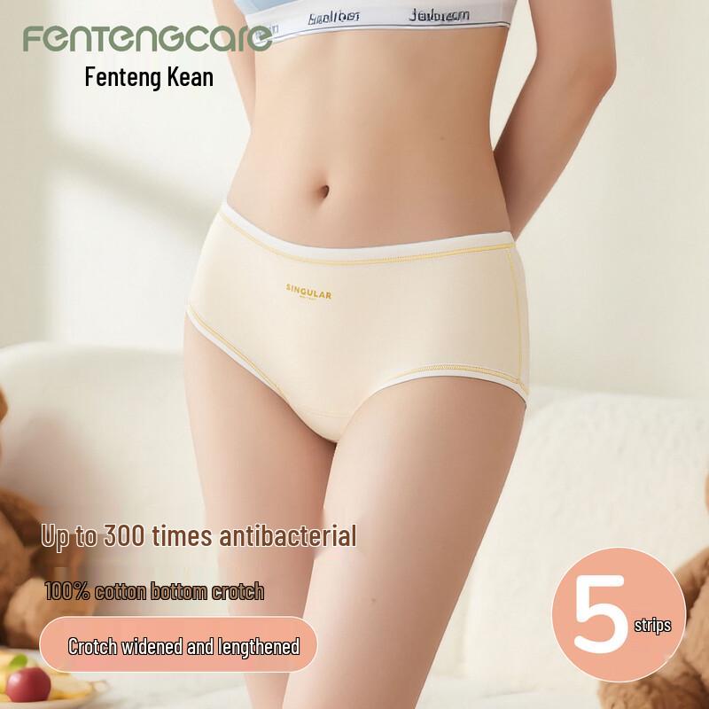 FENTENGCARE Women s Seamless Mid-Waist Antibacterial Cotton Briefs 5-Pack L