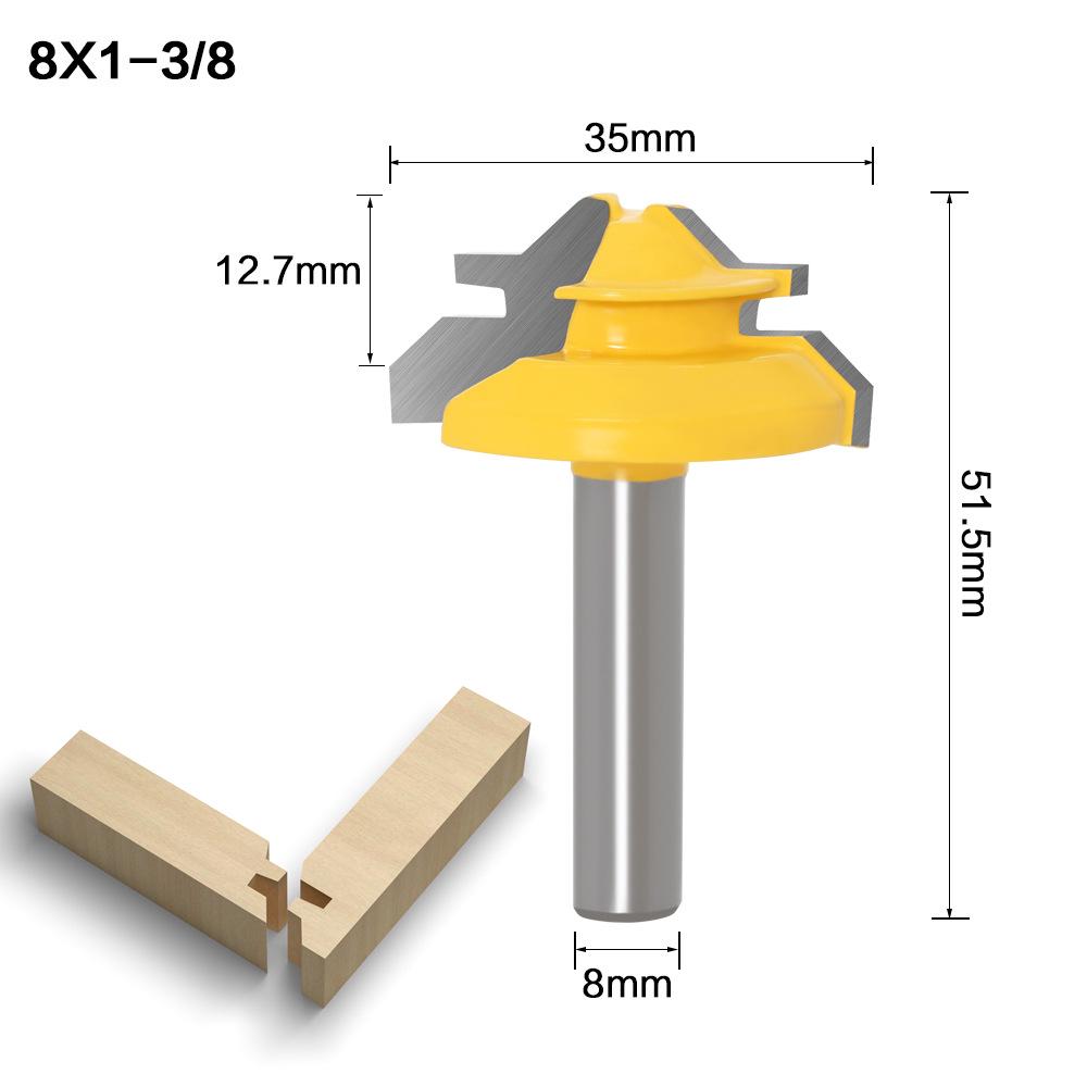 3-Piece 8-Tooth 45° Tenon Joint Panel & Splicing Cutter Router Bit Set