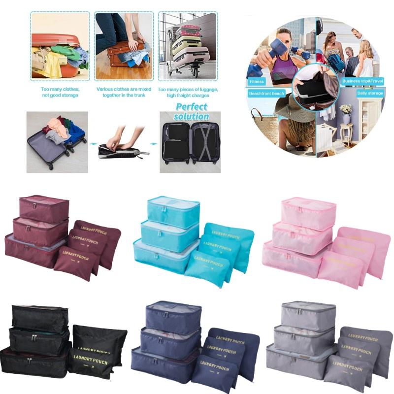Qx Oxford Cloth Travel Storage Bag Suitcase Set Of 6 For Clothes And Underwear