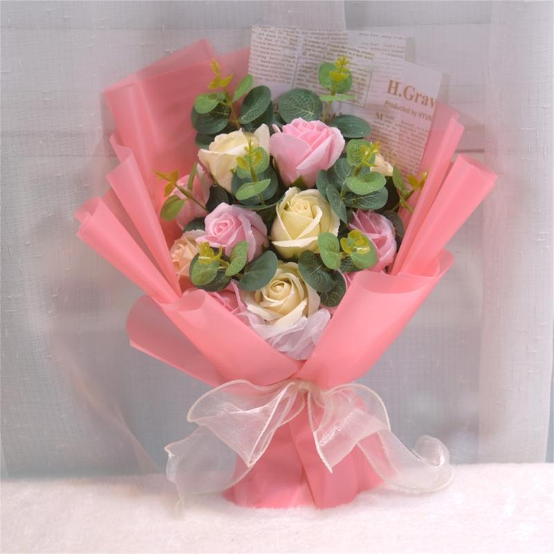 Artificial Flower Bouquets with Ribbon Soap Flower Petals Bouquets Gift for Valentines Mother Day Thanskgiving Christmas