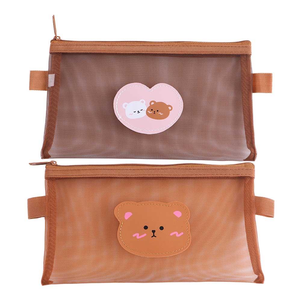 School Supplies Large Capacity Storage Bags Bear Pencil Bags Mesh Pencil Case Kawaii Pencil Bag