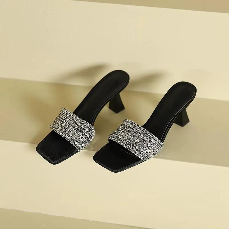 Shoes Female Plus Size Modern Women's Slippers  Dress Slippers Women Square Toe High Heels Outdoor Women's Sandals