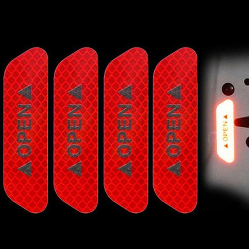 4Pcs/set Car Door Stickers Universal Safety Warning Mark OPEN High Reflective Tape Auto Exterior Motorcycle Bike Helmet Sticker