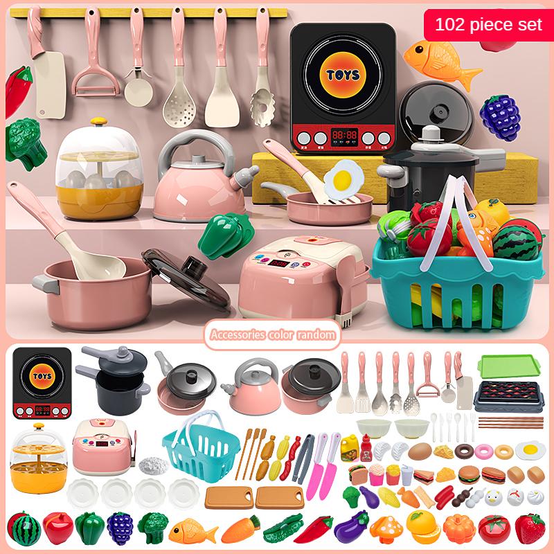 Children's Play Kitchen Toy Set, Girls' Cooking Mini Kitchenware, Baby Simulation Cutting Fruits