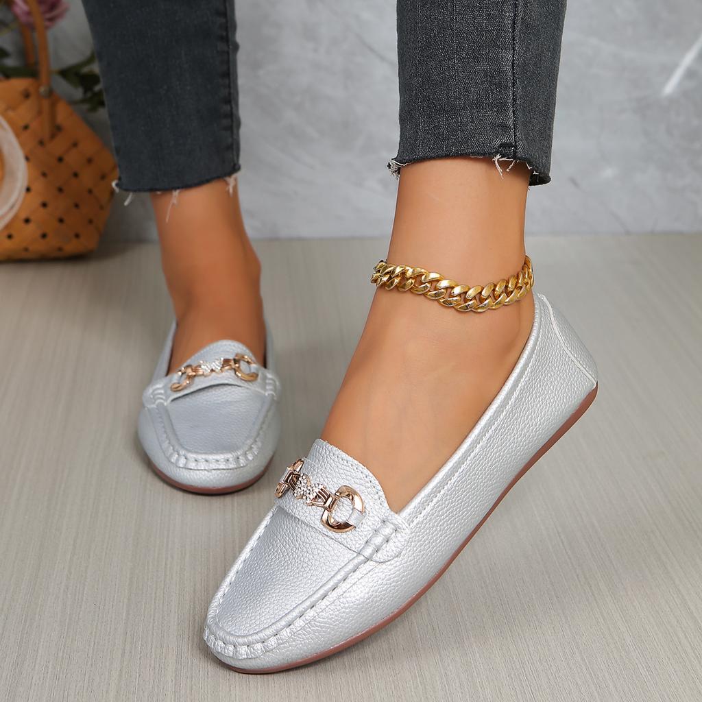 Mode 2025 Neue Damen Ballerinas Frühling Herbst Freizeitschuhe Damen Bequeme Designer Sneaker Damen Runde Zehenpartie Niedriger Absatz Kette Loafers