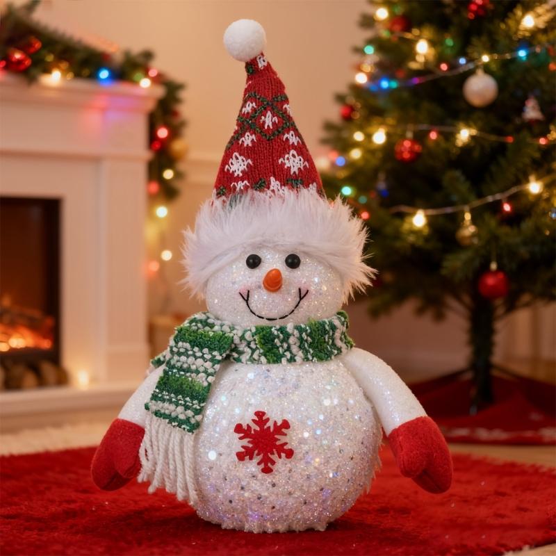 Festival Light Up Snowman Ornament With Warm LED Glows For Holiday Homes Decoration Desktop Accessories