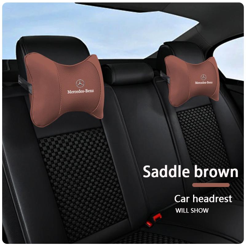 High-quality Leather Car Seat Headrest Memory Foam Comfort Pillow Auto Interior For Benz AMG A/B/C/E/S Class C200L GLC W220 W211 JR9