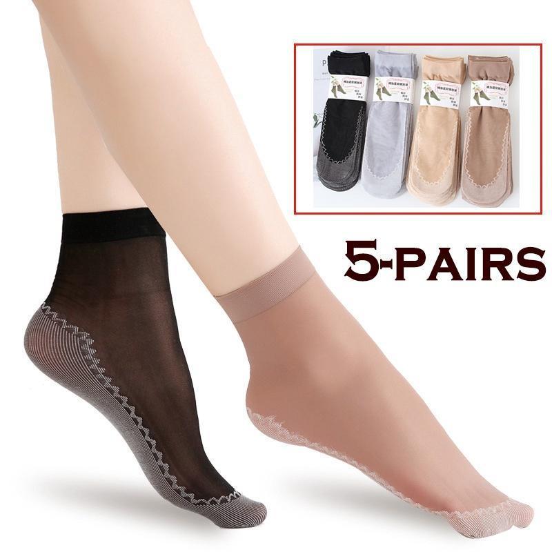 5 pares de calcetines cortos elásticos de encaje hermoso transparente ultrafinos para mujer calcetines antideslizantes